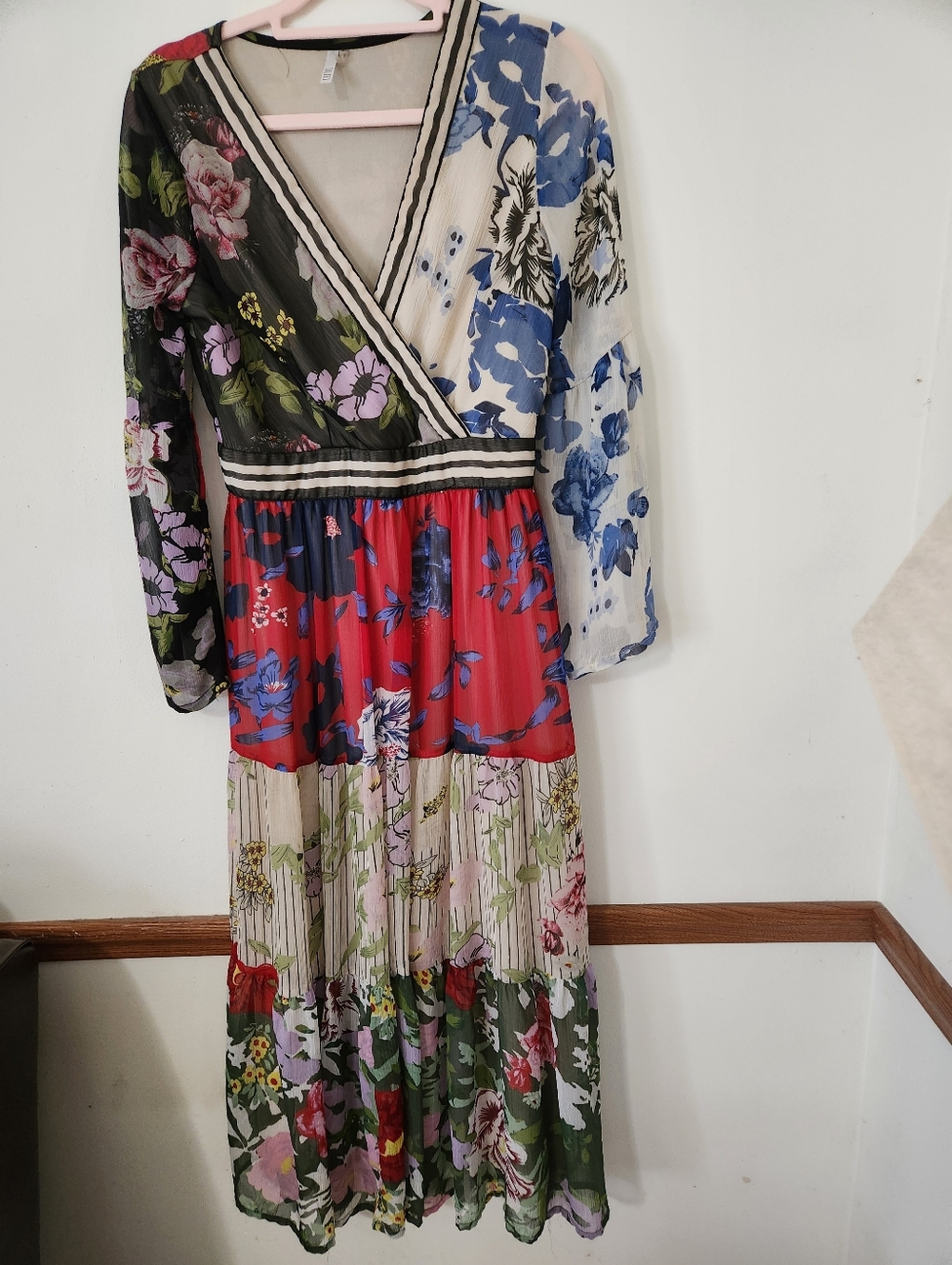 Kaktus Mixed Floral Pattern Tiered Maxi Dress Medium Art To Wear Boho Cottagecor
